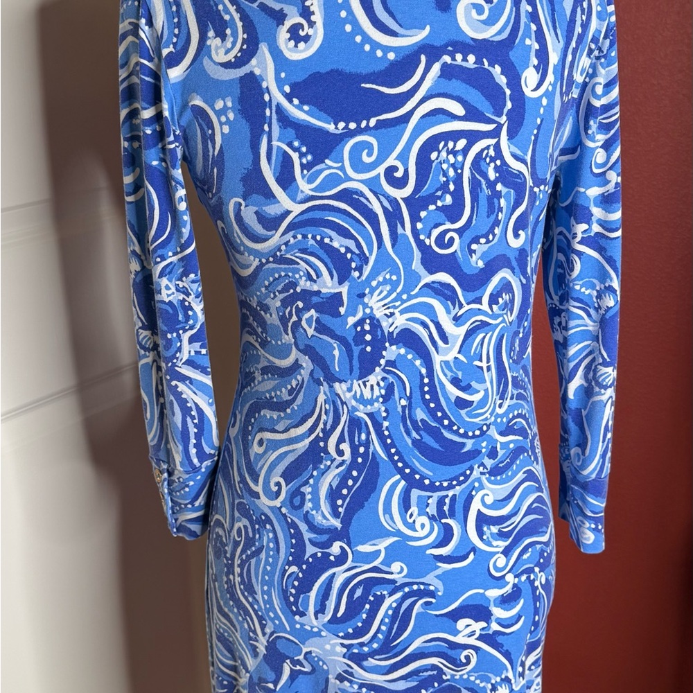Lilly Pulitzer Blue Patterned Button-Down Dress Xs - image 2
